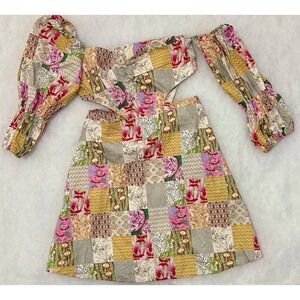Women's Patchwork Puff Sleeve Mini Dress, Size Small Cottagecore Boho $10.00. A9